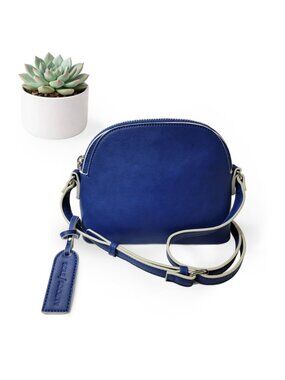 SOLE SOCIETY Blue Faux Leather Dome Crossbody Bag Silver Hardware